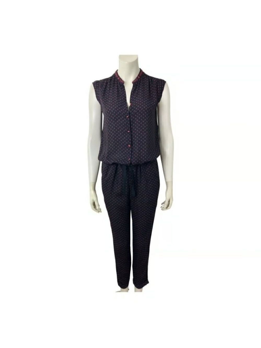 MAISON SCOTCH | Hawaiian jumpsuit hibiscus navy coral red sz 6